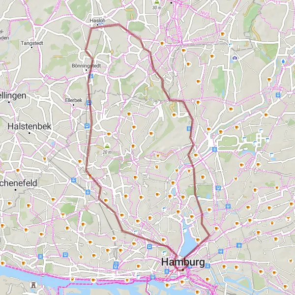 Map miniature of "Miniature Wonderland to Alsterdorf Gravel Ride" cycling inspiration in Hamburg, Germany. Generated by Tarmacs.app cycling route planner