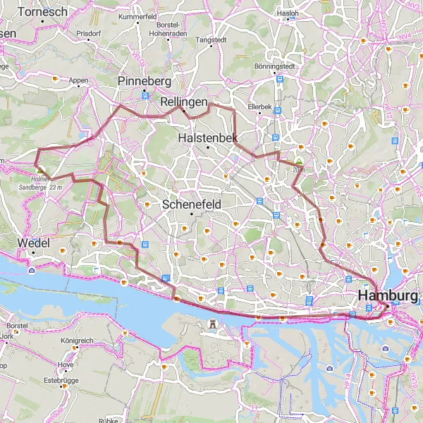 Karten-Miniaturansicht der Radinspiration "Natur pur im Westen Hamburgs" in Hamburg, Germany. Erstellt vom Tarmacs.app-Routenplaner für Radtouren