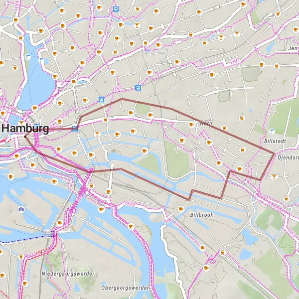 Map miniature of "Hamburg Explorations" cycling inspiration in Hamburg, Germany. Generated by Tarmacs.app cycling route planner