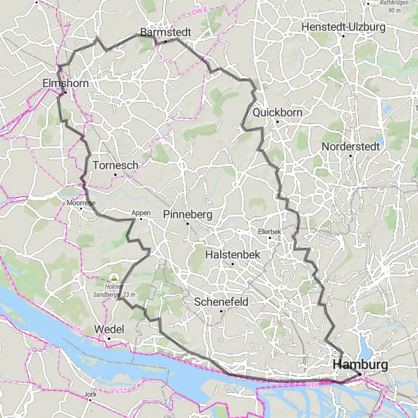 Karten-Miniaturansicht der Radinspiration "Radtour entlang der Elbe" in Hamburg, Germany. Erstellt vom Tarmacs.app-Routenplaner für Radtouren