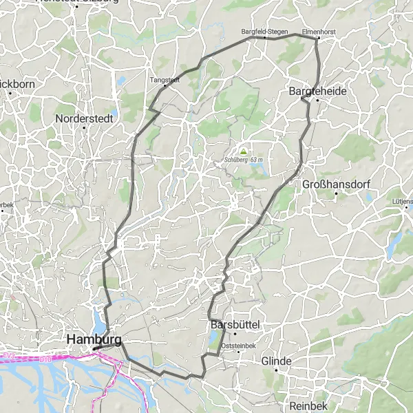 Karten-Miniaturansicht der Radinspiration "Alsterdorf bis Hammerbrook" in Hamburg, Germany. Erstellt vom Tarmacs.app-Routenplaner für Radtouren