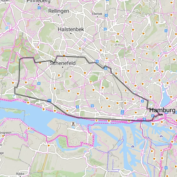 Karten-Miniaturansicht der Radinspiration "Kultur und Natur rund um Hamburg" in Hamburg, Germany. Erstellt vom Tarmacs.app-Routenplaner für Radtouren