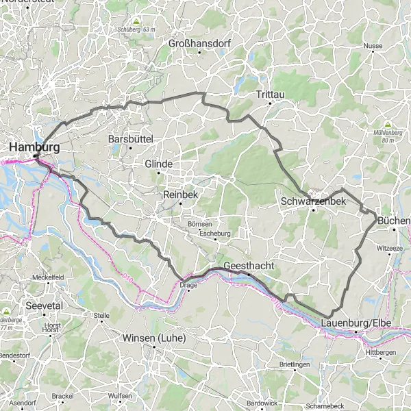 Karten-Miniaturansicht der Radinspiration "Entlang der Elbe zum Himmelsberg" in Hamburg, Germany. Erstellt vom Tarmacs.app-Routenplaner für Radtouren