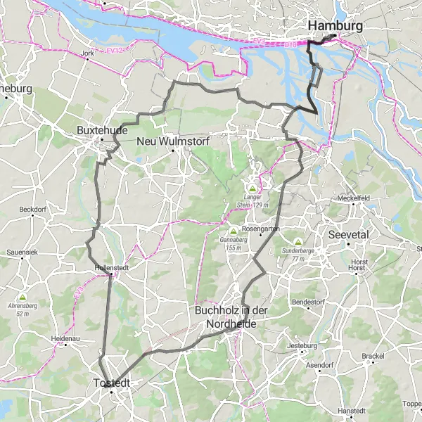 Karten-Miniaturansicht der Radinspiration "Entlang der Elbe zu den Hexen-Bergen" in Hamburg, Germany. Erstellt vom Tarmacs.app-Routenplaner für Radtouren