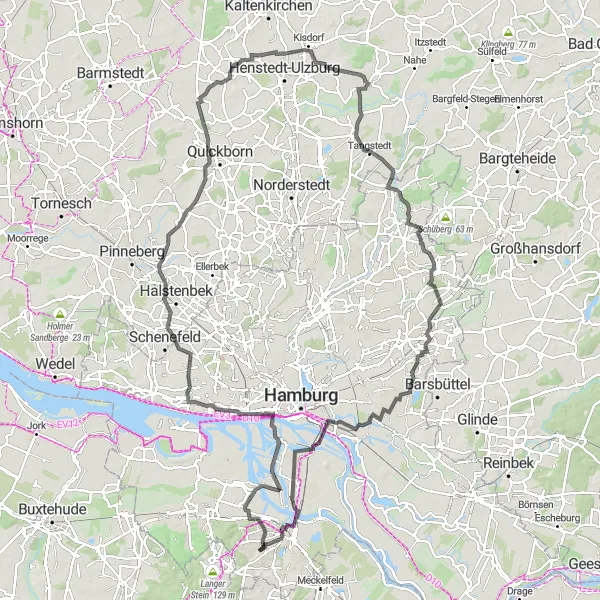 Karten-Miniaturansicht der Radinspiration "Hamburg und seine Viertel" in Hamburg, Germany. Erstellt vom Tarmacs.app-Routenplaner für Radtouren