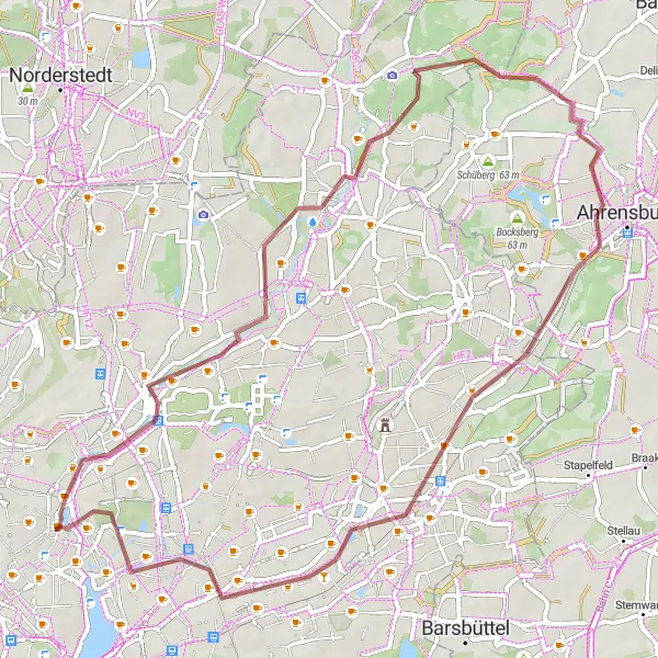 Karten-Miniaturansicht der Radinspiration "Graveltour durch die Natur bei Eppendorf" in Hamburg, Germany. Erstellt vom Tarmacs.app-Routenplaner für Radtouren