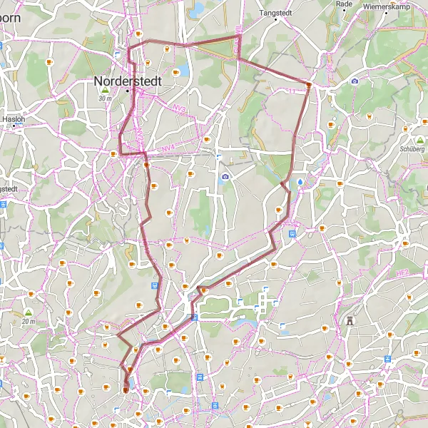 Map miniature of "Journey through Hamburg's Northeastern Countryside on a Scenic Gravel Route" cycling inspiration in Hamburg, Germany. Generated by Tarmacs.app cycling route planner
