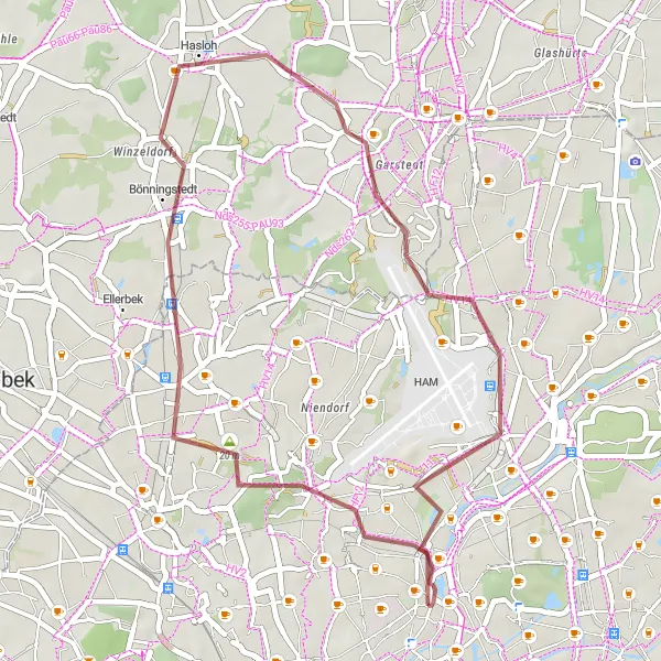 Karten-Miniaturansicht der Radinspiration "Gravel-Tour mit Ausblicksterrasse und Groß Borstel" in Hamburg, Germany. Erstellt vom Tarmacs.app-Routenplaner für Radtouren
