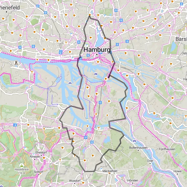 Map miniature of "Eppendorf to Moorburg Loop" cycling inspiration in Hamburg, Germany. Generated by Tarmacs.app cycling route planner