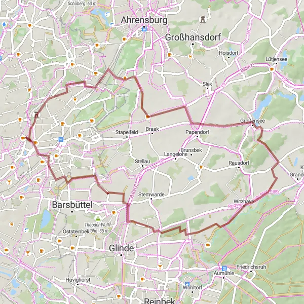Karten-Miniaturansicht der Radinspiration "Erlebnisreiche Gravel Tour nach Großensee" in Hamburg, Germany. Erstellt vom Tarmacs.app-Routenplaner für Radtouren