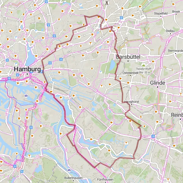 Map miniature of "Jenfeld and Reitbrook" cycling inspiration in Hamburg, Germany. Generated by Tarmacs.app cycling route planner