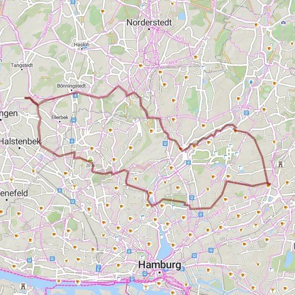 Karten-Miniaturansicht der Radinspiration "Radtour durch den Norden Hamburgs" in Hamburg, Germany. Erstellt vom Tarmacs.app-Routenplaner für Radtouren