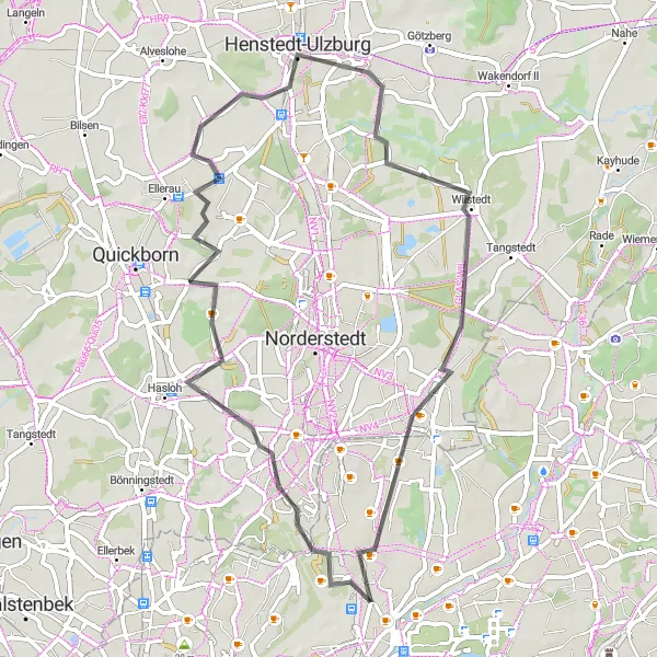 Map miniature of "Hamburg Airport to Glashütte" cycling inspiration in Hamburg, Germany. Generated by Tarmacs.app cycling route planner