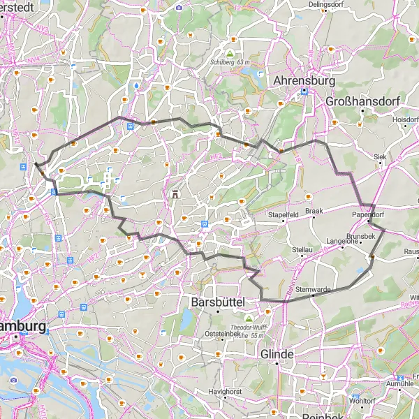 Map miniature of "Volksdorf to Steilshoop" cycling inspiration in Hamburg, Germany. Generated by Tarmacs.app cycling route planner