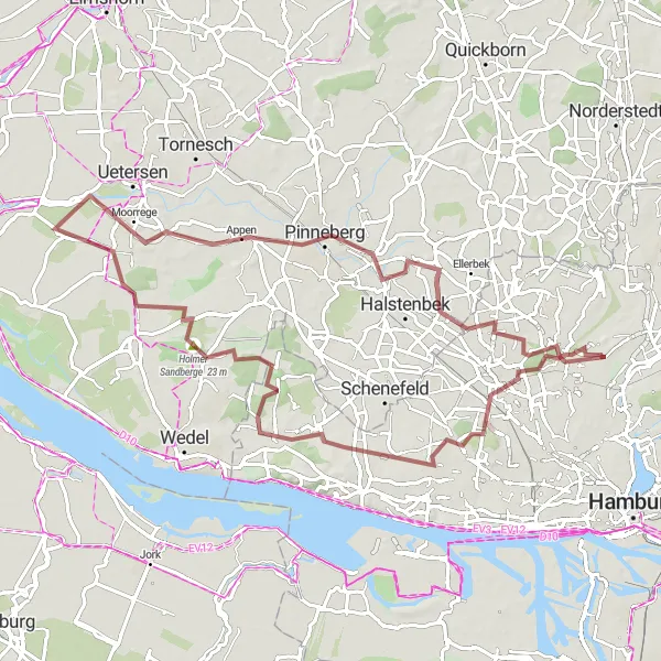 Map miniature of "Gravel Adventure through Westen Moor" cycling inspiration in Hamburg, Germany. Generated by Tarmacs.app cycling route planner