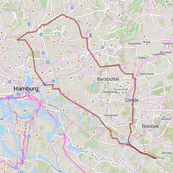 Karten-Miniaturansicht der Radinspiration "Natur pur: Entdecken Sie grüne Oasen und idyllische Dörfer" in Hamburg, Germany. Erstellt vom Tarmacs.app-Routenplaner für Radtouren