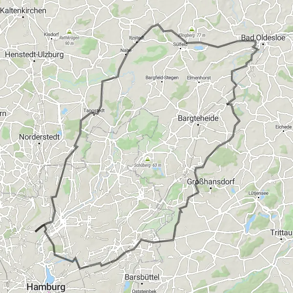 Map miniature of "Road Cycling Adventure" cycling inspiration in Hamburg, Germany. Generated by Tarmacs.app cycling route planner