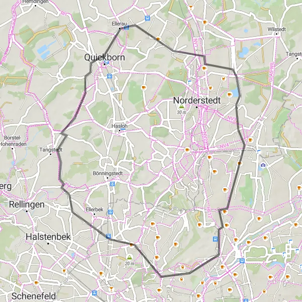Map miniature of "Scenic Road Tour" cycling inspiration in Hamburg, Germany. Generated by Tarmacs.app cycling route planner