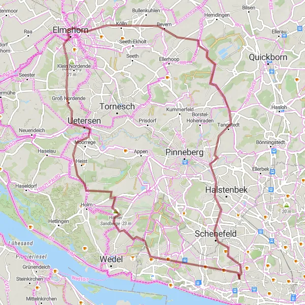 Karten-Miniaturansicht der Radinspiration "Gravel-Route nach Schenefeld" in Hamburg, Germany. Erstellt vom Tarmacs.app-Routenplaner für Radtouren