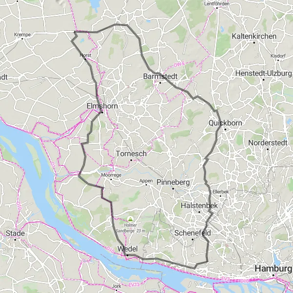 Map miniature of "Hamburg Road Challenge" cycling inspiration in Hamburg, Germany. Generated by Tarmacs.app cycling route planner