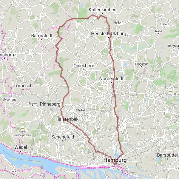 Map miniature of "Halstenbek Adventure Gravel Ride" cycling inspiration in Hamburg, Germany. Generated by Tarmacs.app cycling route planner