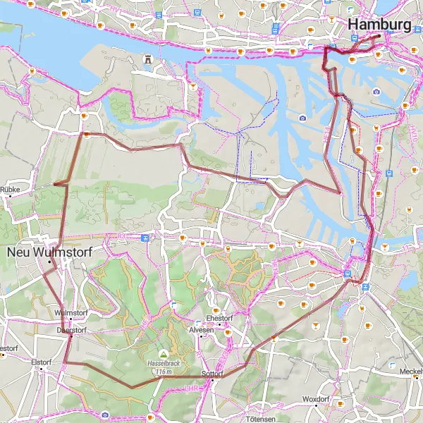Map miniature of "Gravel Exploration: Hamburg's Hidden Gems" cycling inspiration in Hamburg, Germany. Generated by Tarmacs.app cycling route planner