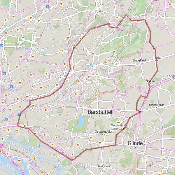 Karten-Miniaturansicht der Radinspiration "Gravelabenteuer durch Wandsbek und Umgebung" in Hamburg, Germany. Erstellt vom Tarmacs.app-Routenplaner für Radtouren