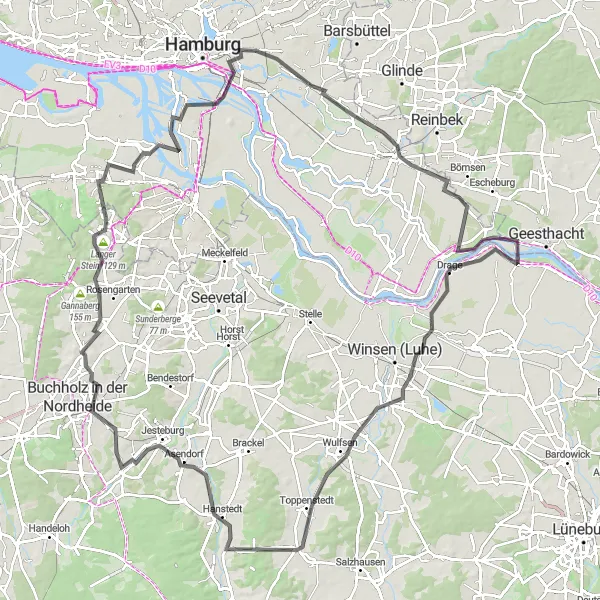 Map miniature of "Hamburg Hill Adventure" cycling inspiration in Hamburg, Germany. Generated by Tarmacs.app cycling route planner