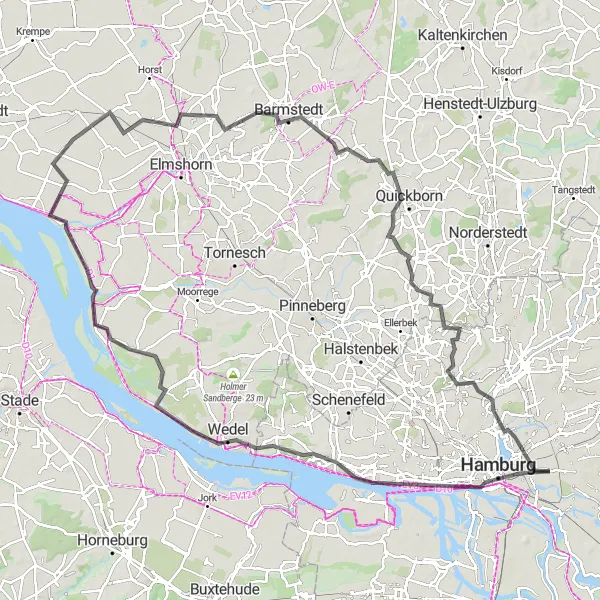 Map miniature of "Hamburg Grand Tour" cycling inspiration in Hamburg, Germany. Generated by Tarmacs.app cycling route planner