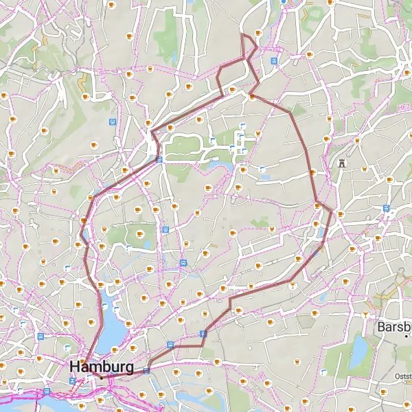 Map miniature of "Scenic Gravel Ride through Hamburg's Highlights" cycling inspiration in Hamburg, Germany. Generated by Tarmacs.app cycling route planner