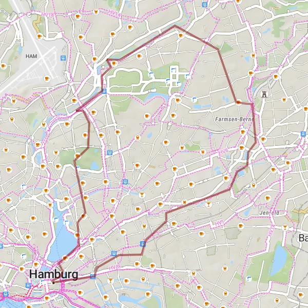 Map miniature of "Hammerbrook Gravel Adventure" cycling inspiration in Hamburg, Germany. Generated by Tarmacs.app cycling route planner
