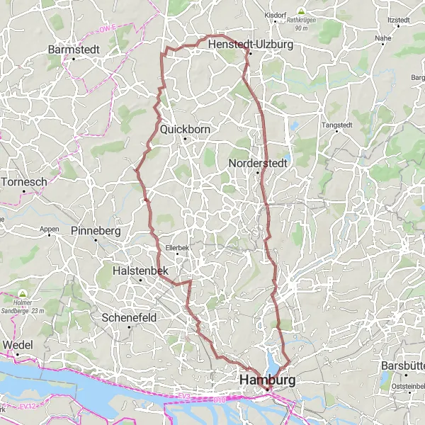 Map miniature of "HafenCity to Hamburg - Round-Trip Gravel Cycling Route" cycling inspiration in Hamburg, Germany. Generated by Tarmacs.app cycling route planner