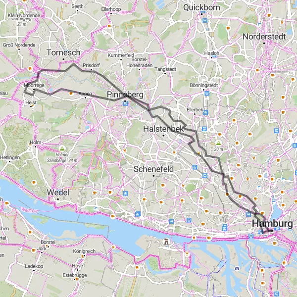 Karten-Miniaturansicht der Radinspiration "Familienspaß auf Rädern" in Hamburg, Germany. Erstellt vom Tarmacs.app-Routenplaner für Radtouren