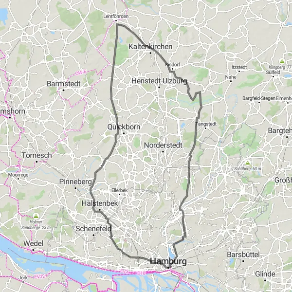 Map miniature of "The Ultimate Road Adventure" cycling inspiration in Hamburg, Germany. Generated by Tarmacs.app cycling route planner