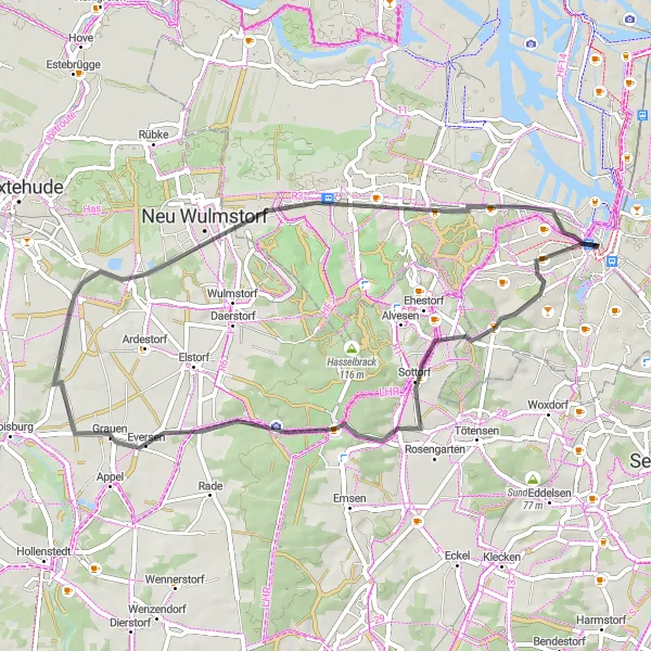 Map miniature of "Vahrendorf Loop" cycling inspiration in Hamburg, Germany. Generated by Tarmacs.app cycling route planner