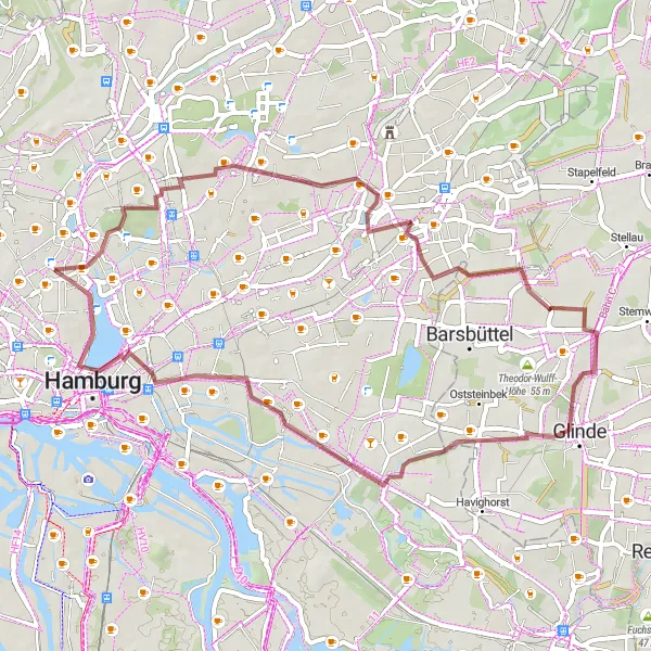 Map miniature of "Steilshoop to St. Petri Loop" cycling inspiration in Hamburg, Germany. Generated by Tarmacs.app cycling route planner