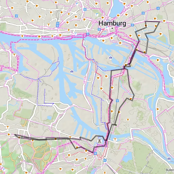 Map miniature of "Cultural Road Ride" cycling inspiration in Hamburg, Germany. Generated by Tarmacs.app cycling route planner