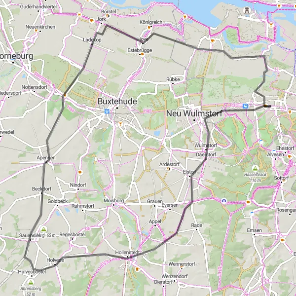 Map miniature of "Discover the Countryside" cycling inspiration in Hamburg, Germany. Generated by Tarmacs.app cycling route planner