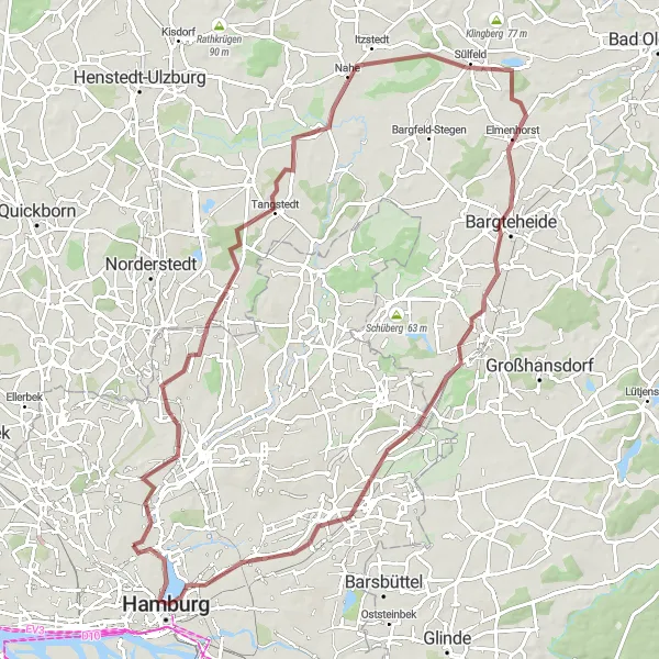 Map miniature of "Gravel Escapade" cycling inspiration in Hamburg, Germany. Generated by Tarmacs.app cycling route planner