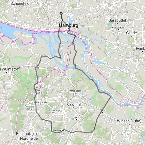 Map miniature of "Tour of Hamburg" cycling inspiration in Hamburg, Germany. Generated by Tarmacs.app cycling route planner