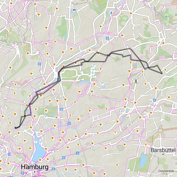 Karten-Miniaturansicht der Radinspiration "Roadtour durch Winterhude und Umgebung" in Hamburg, Germany. Erstellt vom Tarmacs.app-Routenplaner für Radtouren