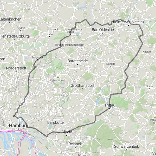 Map miniature of "Nature Exploration Ride" cycling inspiration in Hamburg, Germany. Generated by Tarmacs.app cycling route planner