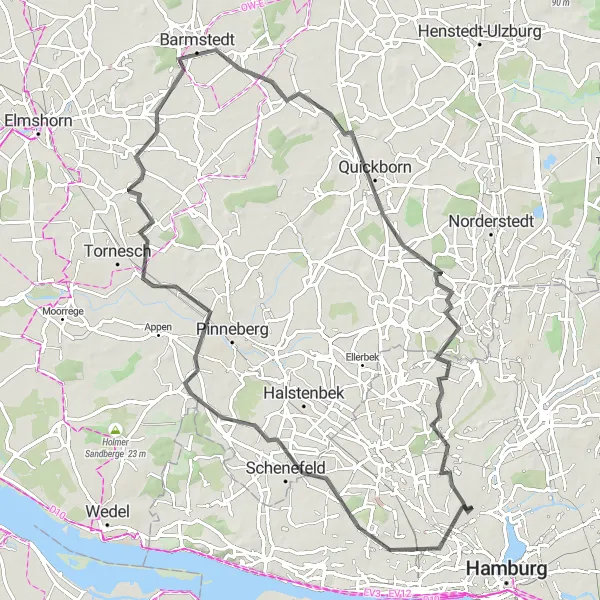 Map miniature of "Coastal Adventure" cycling inspiration in Hamburg, Germany. Generated by Tarmacs.app cycling route planner