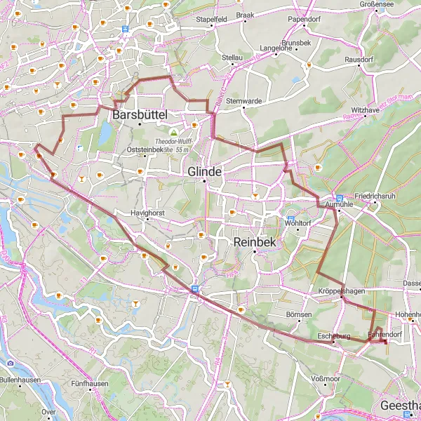 Map miniature of "Gravel Adventure to Bismarckturm Aumühle" cycling inspiration in Hamburg, Germany. Generated by Tarmacs.app cycling route planner