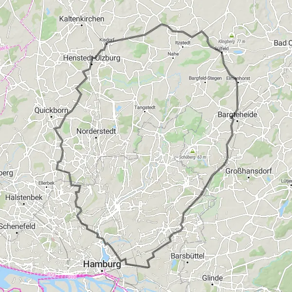 Karten-Miniaturansicht der Radinspiration "Rundtour durch die Natur um Hamburg" in Hamburg, Germany. Erstellt vom Tarmacs.app-Routenplaner für Radtouren