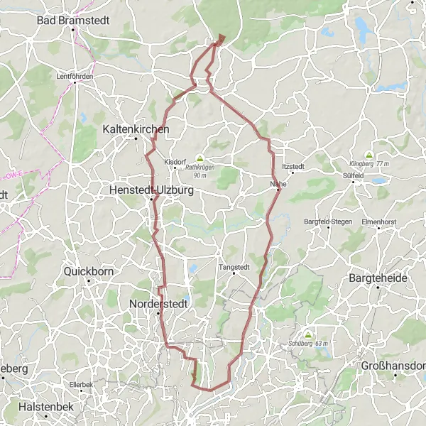 Map miniature of "Gravel Excursion to Norderstedt" cycling inspiration in Hamburg, Germany. Generated by Tarmacs.app cycling route planner