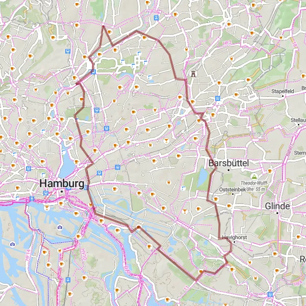 Map miniature of "Gravel Adventure near Hummelsbüttel" cycling inspiration in Hamburg, Germany. Generated by Tarmacs.app cycling route planner