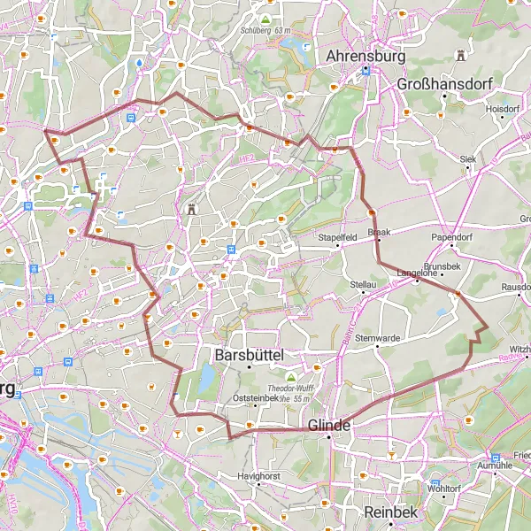 Map miniature of "Gravel Tour through Hummelsbüttel and Surroundings" cycling inspiration in Hamburg, Germany. Generated by Tarmacs.app cycling route planner