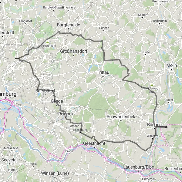 Map miniature of "Scenic Road Cycling Circuit" cycling inspiration in Hamburg, Germany. Generated by Tarmacs.app cycling route planner