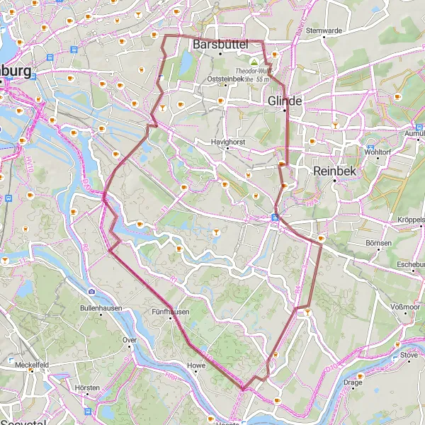 Map miniature of "Kirchwerder and Beyond" cycling inspiration in Hamburg, Germany. Generated by Tarmacs.app cycling route planner